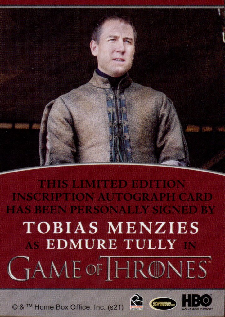 Game of Thrones Iron Anniversary 2 Tobias Menzies Edmure Tully Autograph Card   - TvMovieCards.com