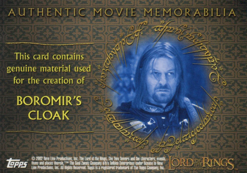 Lord of the Rings Fellowship Update Boromir's Cloak Costume Card   - TvMovieCards.com