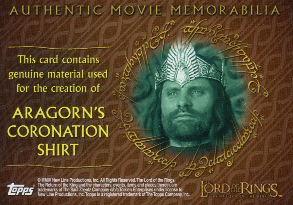 Lord of the Rings Return of King Aragorn's Coronation Shirt Costume Card   - TvMovieCards.com