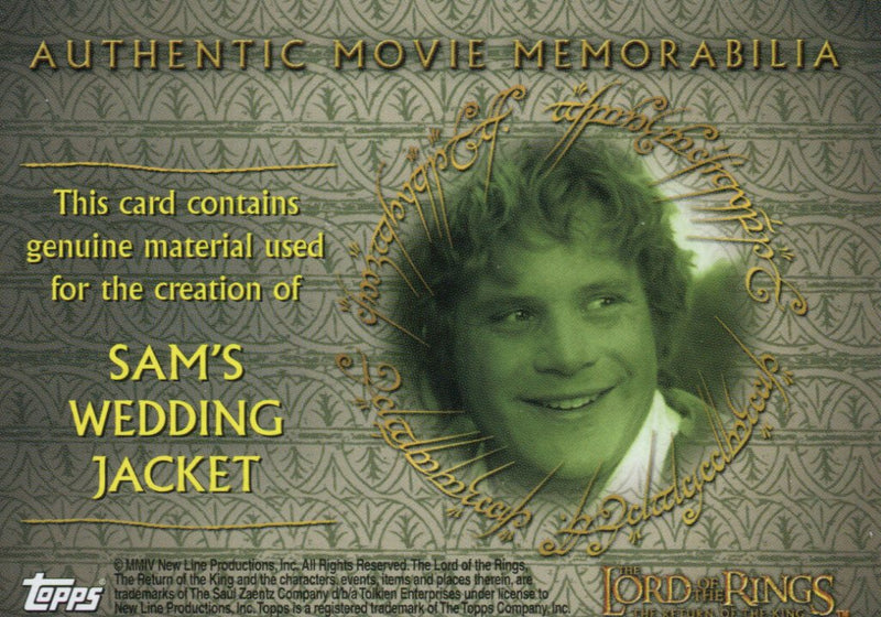 Lord of the Rings Return of King Sam's Wedding Jacket Costume Card   - TvMovieCards.com