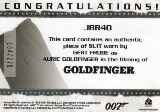 James Bond Archives 2014 Edition Auric's Suit Relic Card JBR40 #184/275   - TvMovieCards.com