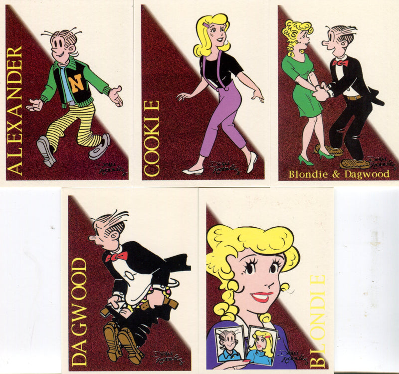 Blondie Cartoon Chase Card Set AX-1 through AX-5 Silver Stamped Authentix 1995 - TvMovieCards.com