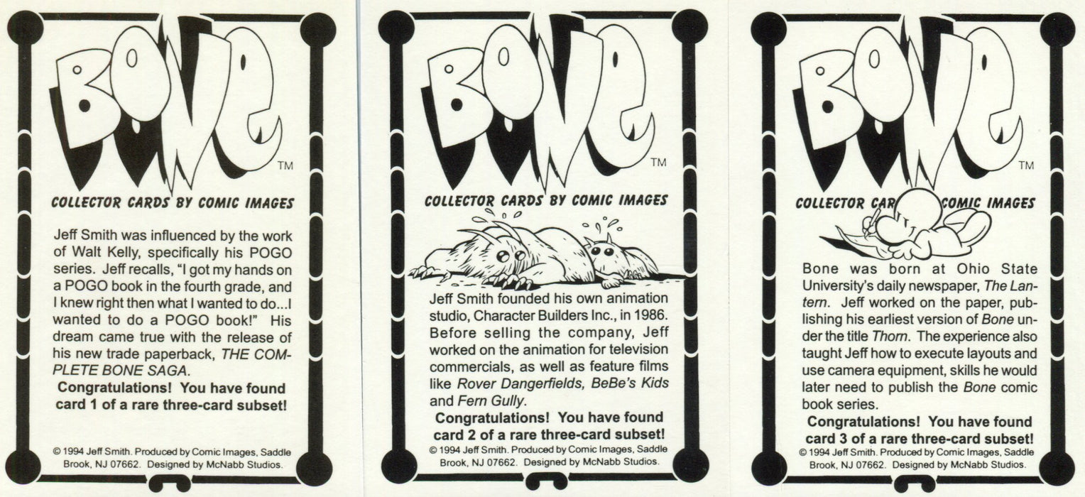 Bone Series 1 One 3 Card Subset Chase Card Set 3 Cards Comic Images 1994   - TvMovieCards.com