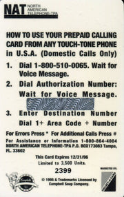 Campbell's Soup $5.00 Phone Card Chase Card Case Bonus card - TvMovieCards.com
