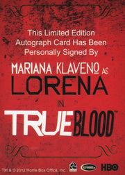 True Blood Premiere Edition Mariana Klaveno Lorena Autograph Card   - TvMovieCards.com