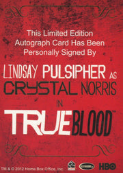 True Blood Premiere Edition Lindsay Pulsipher Crystal Norris Autograph Card   - TvMovieCards.com