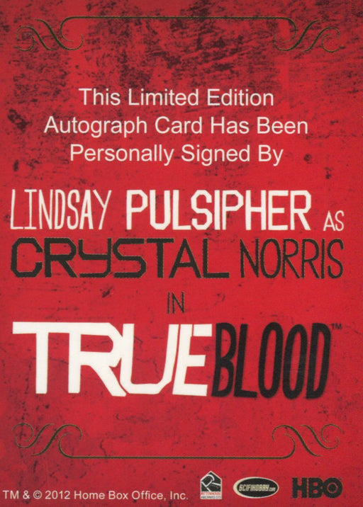 True Blood Premiere Edition Lindsay Pulsipher Crystal Norris Autograph Card   - TvMovieCards.com