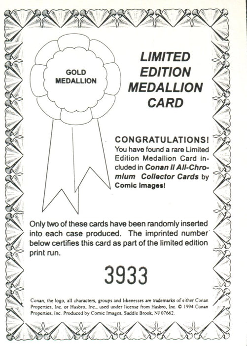 Conan All Chromium II Medallion Chase Card #3933 Comic Images 1994   - TvMovieCards.com