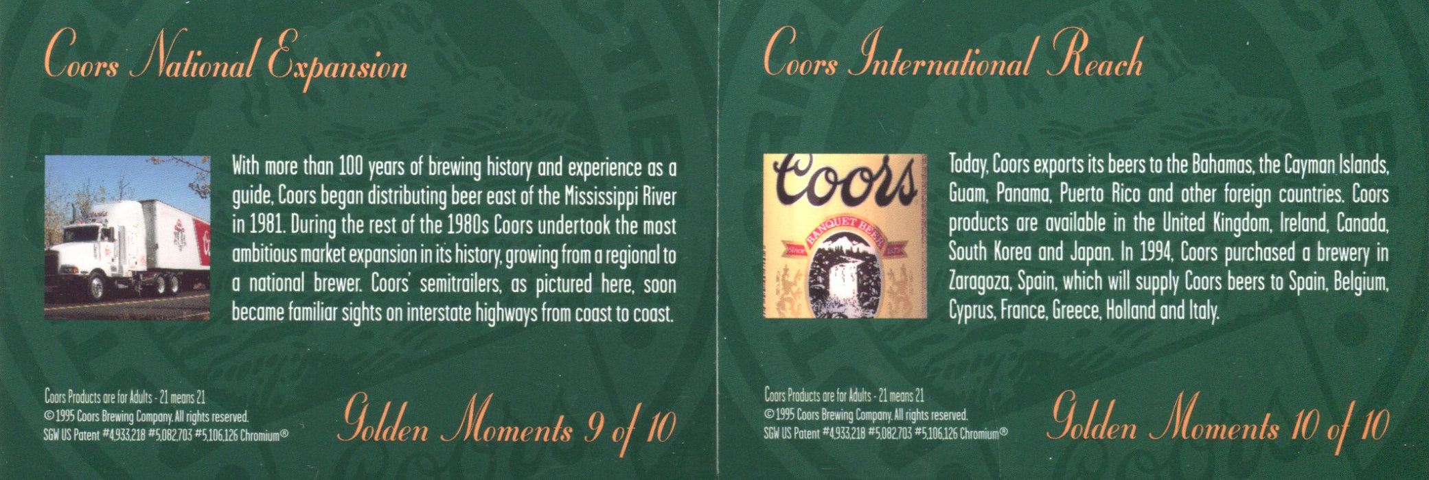 Coors Beer Golden Moments Chase Card Set 10 Cards Coors Brewing 1995   - TvMovieCards.com