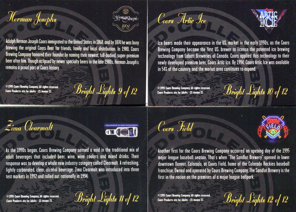 Coors Beer Bright Lights Chase Card Set 12 Cards Coors Brewing 1995   - TvMovieCards.com