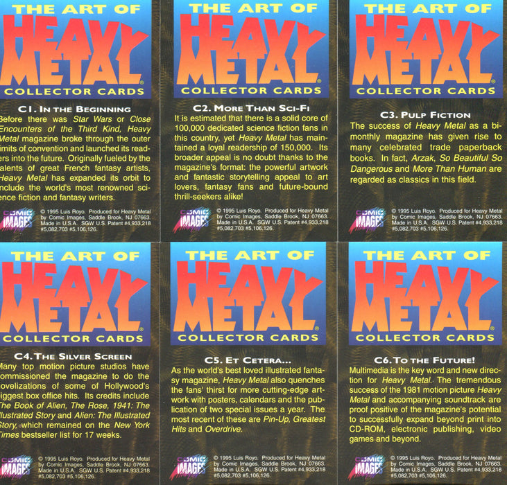 1995 The Art of Heavy Metal Chromium Chase Card Set C1 - C6 Comic Images   - TvMovieCards.com