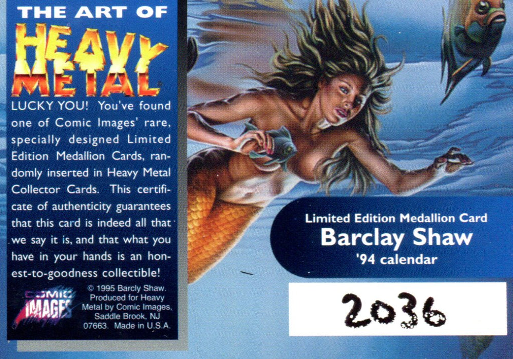 1995 The Art of Heavy Metal Barclay Shaw Medallion Chase Card #2036   - TvMovieCards.com