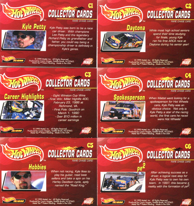 Hot Wheels Kyle Petty Gold Etched Chase Card Set C1 thru C6 Comic Images 1999   - TvMovieCards.com