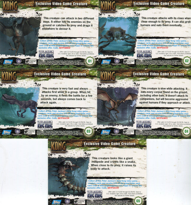 King Kong 8th Wonder of World Video Creatures Chase Card Set C1 thru C5 Topps   - TvMovieCards.com