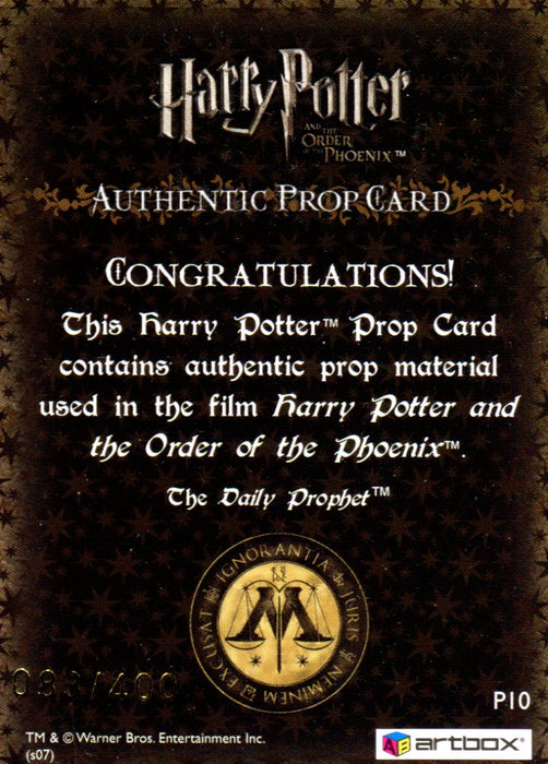 Harry Potter Order of Phoenix The Daily Prophet Prop Card HP P10 #083/400   - TvMovieCards.com