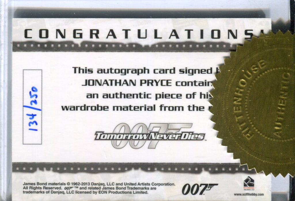 James Bond Archives Spectre 2016 Jonathan Pryce Autograph Costume Card 134/250   - TvMovieCards.com