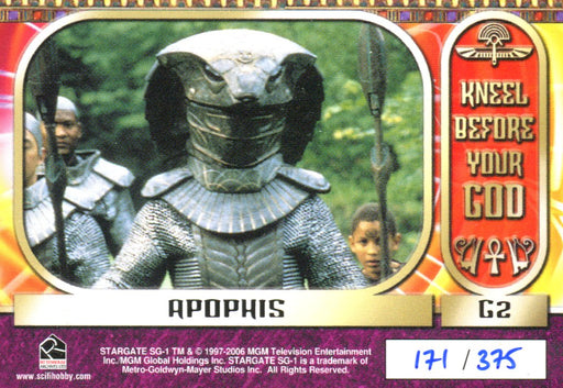 Stargate SG-1 Season Eight Kneel Before Your God Limited Chase Card G2 #171/375   - TvMovieCards.com