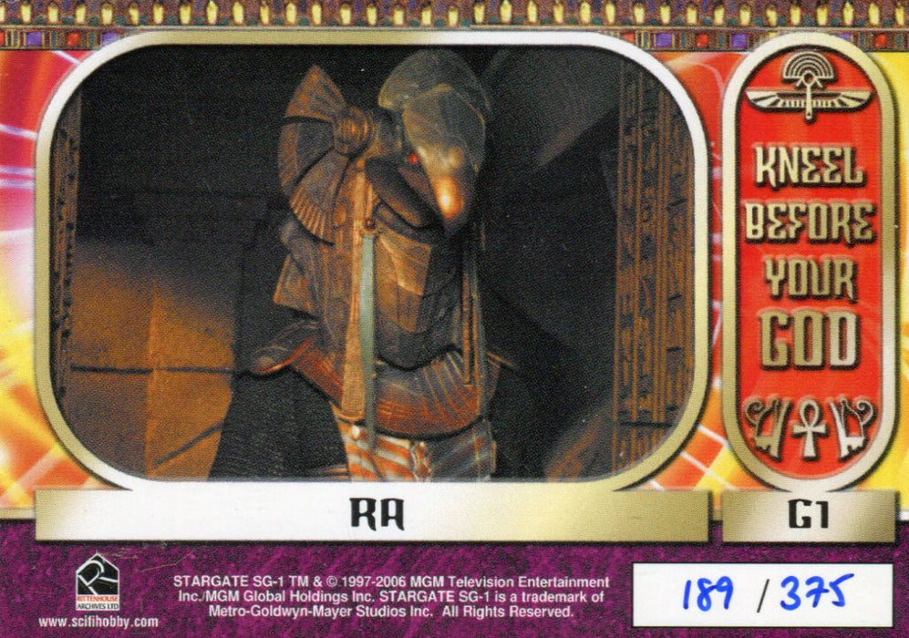 Stargate SG-1 Season Eight Kneel Before Your God Limited Chase Card G1 #189/375   - TvMovieCards.com