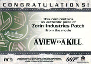 James Bond Complete Zorin Industries Patch Relic Card RC9   - TvMovieCards.com