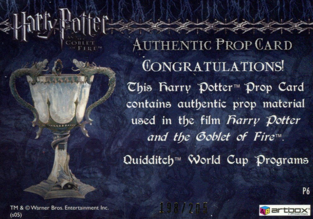 Harry Potter Goblet Fire World Cup Programs Prop Card HP P6 #198/205   - TvMovieCards.com