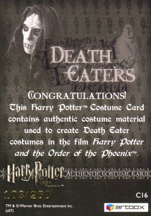 Harry Potter Order of Phoenix Death Eater Costume Card HP C16 #103/260   - TvMovieCards.com