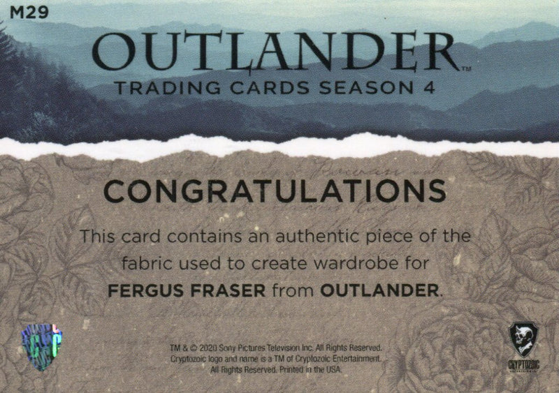 Outlander Season 4 Fergus Fraser Wardrobe Costume Card M29 #187/200   - TvMovieCards.com
