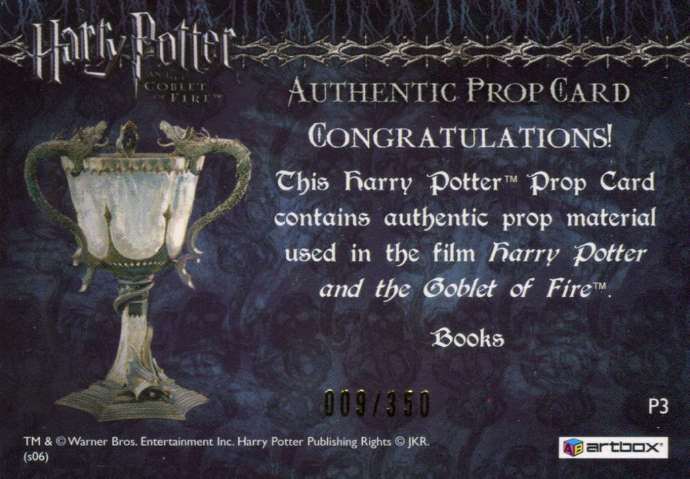 Harry Potter Goblet of Fire Update Books Prop Card HP P3 #009/350   - TvMovieCards.com