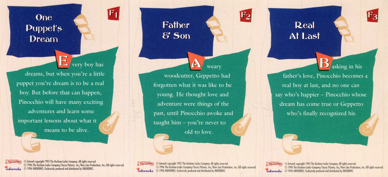 Pinocchio The Adventures of Pinocchio Movie FoilWorks Chase Card Set F1 thru F3   - TvMovieCards.com