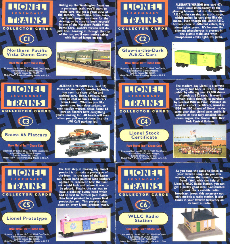 Lionel Legendary Trains Centennial Gold MetalTex Chase Card Set 6 Cards C1 thru   - TvMovieCards.com