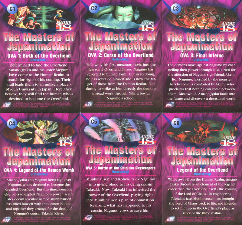 Masters of Japanimation Overfiend Chromium Chase Card Set 6 Cards C1 thru C6   - TvMovieCards.com