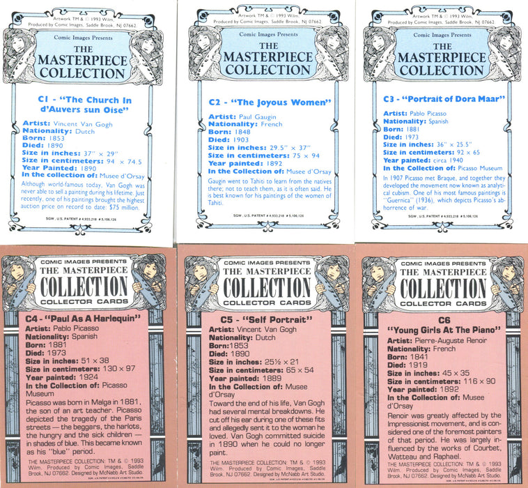 Masterpiece Collection Chromium Chase Card Set C1 thru C6 Comic images 1993   - TvMovieCards.com