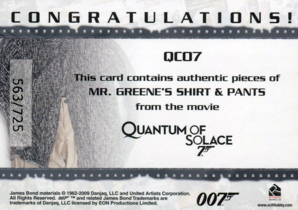 James Bond 2009 Archives Mr. Greene Double Relic Card QC07 #563/725   - TvMovieCards.com