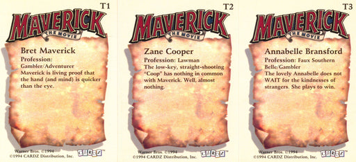 Maverick Movie Tekchrome Chase Card Set T1 thru T3 Cardz 1995   - TvMovieCards.com