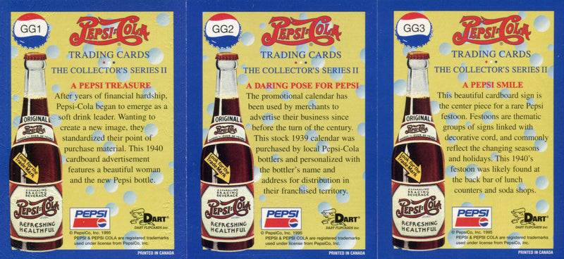 Pepsi Series 2 Two Glamour Girls Chase Card Set GG1 - GG3  Dart Flipcards 1995   - TvMovieCards.com