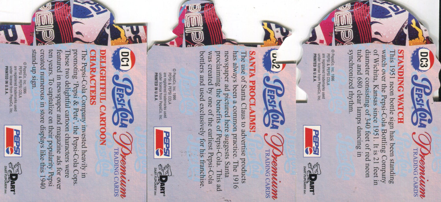 Pepsi Premium Die Cut Chase Card Set DC1 - DC3  Dart Flipcards 1996   - TvMovieCards.com