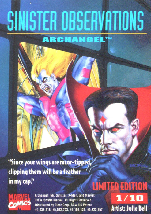 Marvel X-Men 1995 Fleer Ultra Sinister Observations Chromium Chase Card 1/10   - TvMovieCards.com