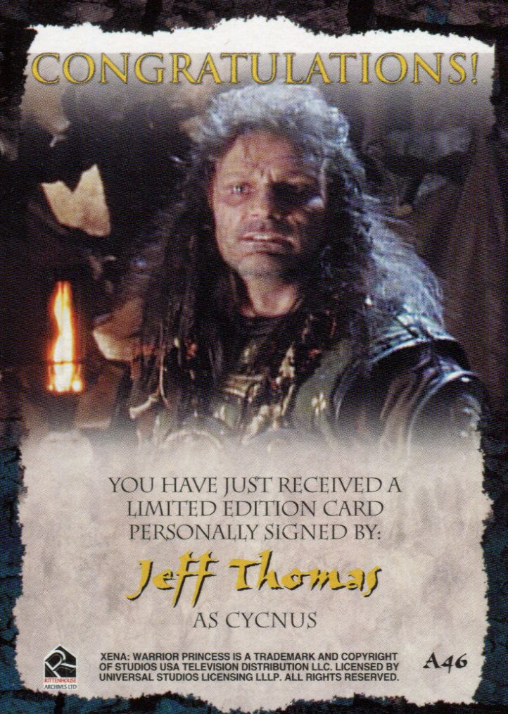 Xena The Quotable Xena Jeff Thomas as Cycnus Autograph Card A46   - TvMovieCards.com