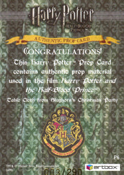 Harry Potter Half Blood Prince Update Table Cloth Prop Card HP P6 #003/290   - TvMovieCards.com