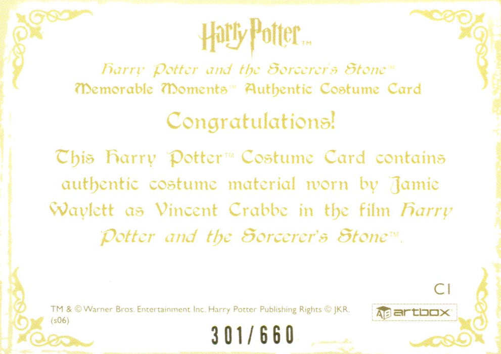 Harry Potter Memorable Moments Vincent Crabbe Costume Card HP C1 #301/660   - TvMovieCards.com