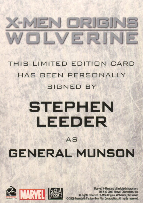X-Men Origins: Wolverine Autograph Card Stephen Leeder as General Munson   - TvMovieCards.com