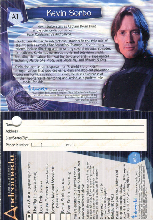 Andromeda Season 1 Kevin Sorbo Redemption Card and Autograph Card A1   - TvMovieCards.com