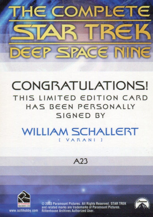 Star Trek Complete Deep Space Nine DS9 William Schallert A23 Autograph Card   - TvMovieCards.com