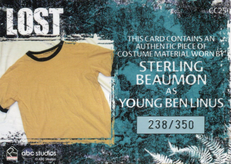 Lost Relics Sterling Beaumon as Young Ben Linus Relic Costume Card CC25 #238/350   - TvMovieCards.com
