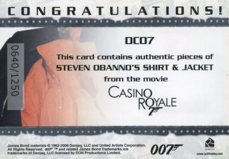 James Bond in Motion 2008 O'Banno Double Costume Card DC07 #0640/1250   - TvMovieCards.com
