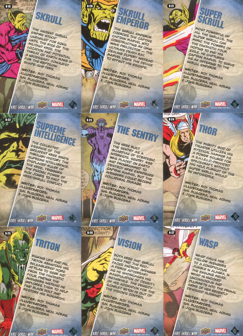Avengers Kree Skrull War Untold Tales Chase Card Set R-1 thru R-27 Upper Deck   - TvMovieCards.com