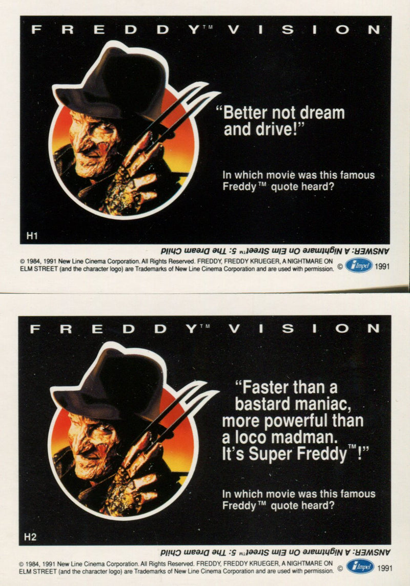 Nightmare on Elm Street Hologram Chase Card Set H1 and H2 Impel 1991   - TvMovieCards.com