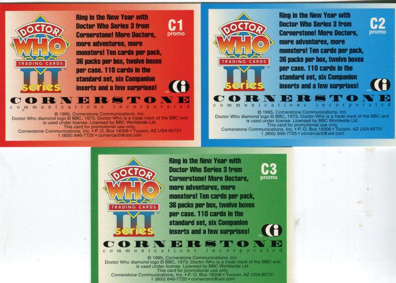 Doctor Who Series 3 Promo Card Set C1 C2 C3 Cornerstone 1995   - TvMovieCards.com