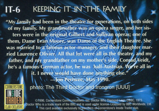 Doctor Who Series 4 Inside Trader Promo Card IT-6 Cornerstone 1996   - TvMovieCards.com