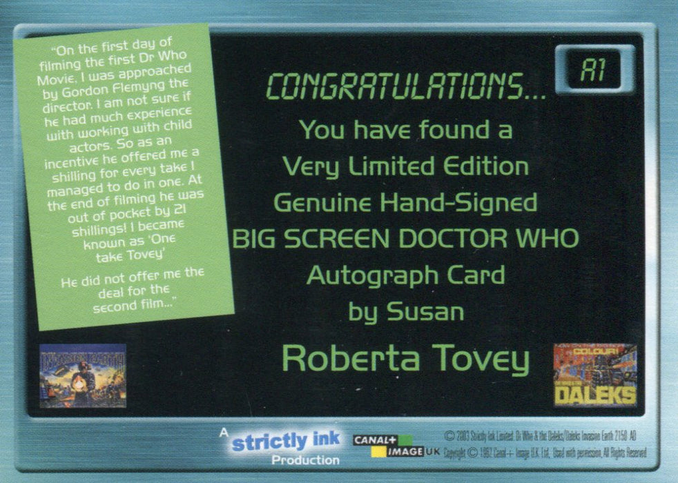 Doctor Who Big Screen Roberta Tovey as Susan Autograph Card A1 Strictly Ink 2003   - TvMovieCards.com