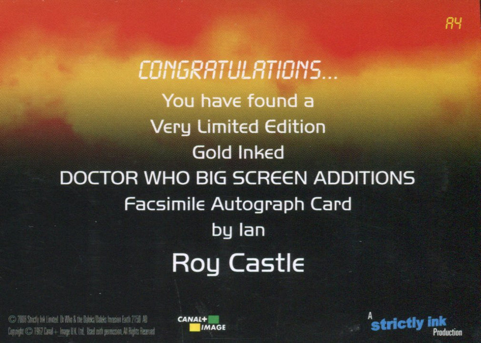 Doctor Who Big Screen Additions Roy Castle Gold Facsimile Autograph Card A4   - TvMovieCards.com
